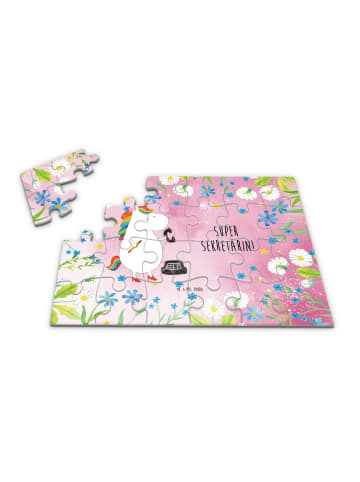 Mr. & Mrs. Panda Puzzle Einhorn Sekretärin mit Spruch in Rot Pastell