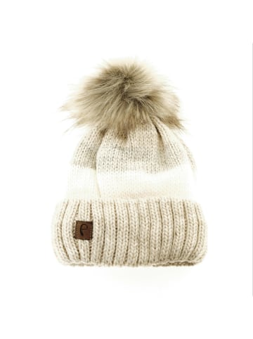 Faera Mütze mit Innenfutter im Herbst oder Winter Bommel-Mütze in Beige