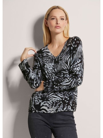 MADELEINE V-Pullover mit Unikat-Print in schwarz / steingrau