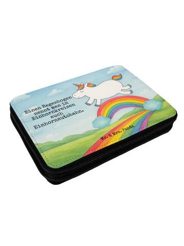 Mr. & Mrs. Panda Federtasche Einhorn Regenbogen Design mit Spruch in Weiß