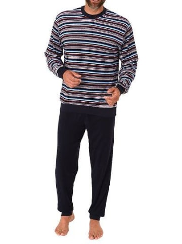 NORMANN langarm Frottee Schlafanzug Bündchen gestreifter - 77542 in blau