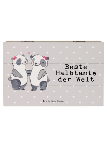 Mr. & Mrs. Panda Holzkiste Panda Beste Halbtante der Welt mit Sp... in Grau Pastell