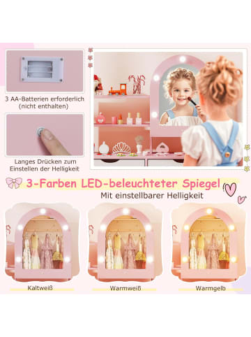 COSTWAY Kinder Schminktisch Set mit LED ab 3 Jahren in Rosa