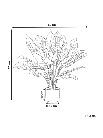 Beliani Kunstpflanze SPATHPHYLLUM in Grün/Weiß - (W) 60 x (H) 70 x (L) 60 cm