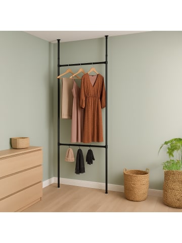 relaxdays Garderobensystem in Schwarz - (B)75-120 x (H)165-300 x (T)11 cm