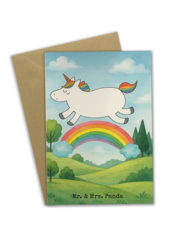 Mr. & Mrs. Panda Grußkarte Einhorn Regenbogen Design ohne Spruch in Weiß
