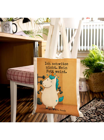 Mr. & Mrs. Panda Shopping Bag Einhorn Fitness Design mit Spruch in Weiß