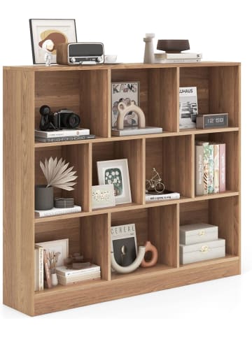 COSTWAY Bücherregal mit 10 Fächern 120 x 24 x 104 cm in Hellbraun