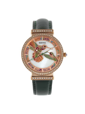 Bertha Emily Uhr mit Perlmutt-Lederarmband in Rose Gold/Green