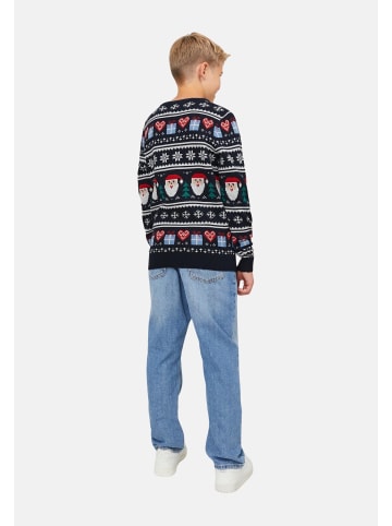 JACK & JONES Junior Strickpullover 'Festive' in dunkelblau