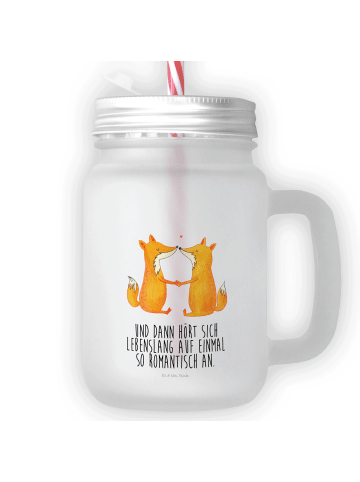 Mr. & Mrs. Panda Trinkglas Mason Jar Füchse Liebe mit Spruch in Transparent