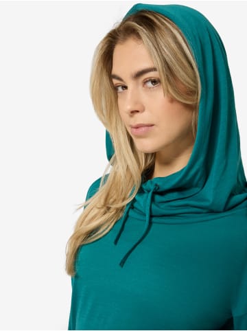 super.natural Merino Longsleeve W FUNNEL HOODIE in Petrol