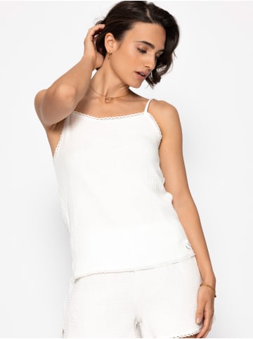 SASSYCLASSY Musselin Pyjamatop mit Spitzenborte in Weiß