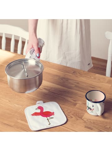 Mr. & Mrs. Panda Topflappen Flamingo Yoga ohne Spruch in Weiß