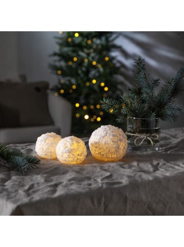 STAR Trading Schneeball-Kerzen ,Snowball' im 3er Set, Echtwachs, Batterie + Timer,