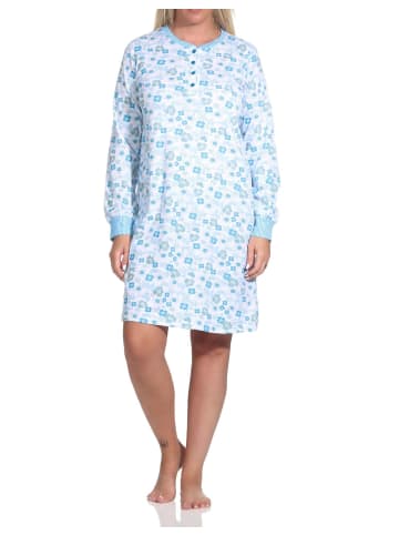 NORMANN Nachthemd langarm Bündchen an den Ärmeln - 76195 in blau