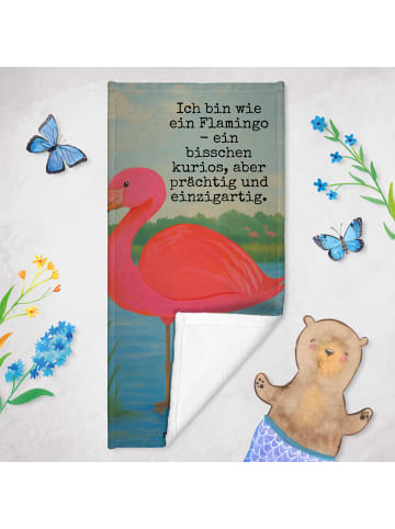 Mr. & Mrs. Panda Duschtuch Flamingo Classic Design mit Spruch in Aquarell Pink