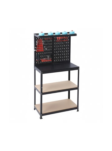 relaxdays Werkbank in Schwarz/ Natur - (B)80,5 x (H)155 x (T)41 cm