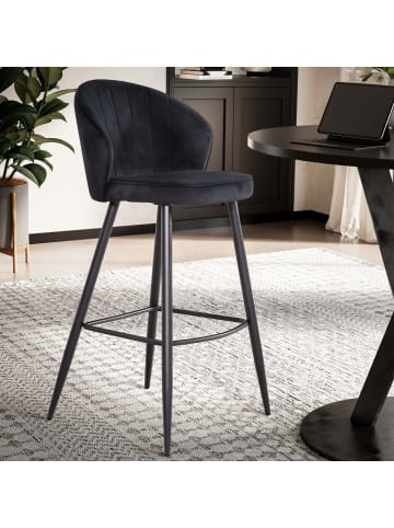 KADIMA DESIGN 2er Set Barhocker Samt Hocker mit Lehne, Küchenhocker in Schwarz