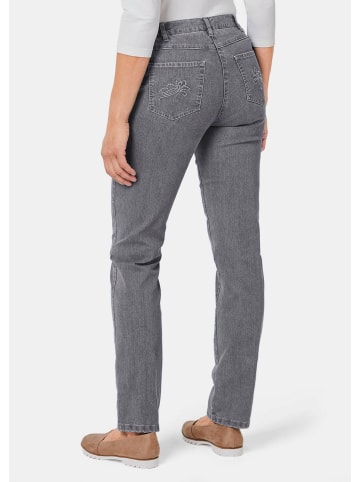 GOLDNER Kurzgröße:  Edel geschmückte Jeanshose Carla in grau