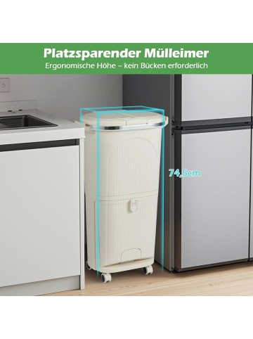 COSTWAY Mülleimer Küche 3 Fächer 2 x 12L & 14L in Beige