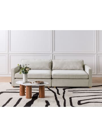 Beliani 3-Sitzer Sofa VINSTRA in Grau/Heller Holzfarbton - (W) 250 x (H) 80 x (L) 125 cm