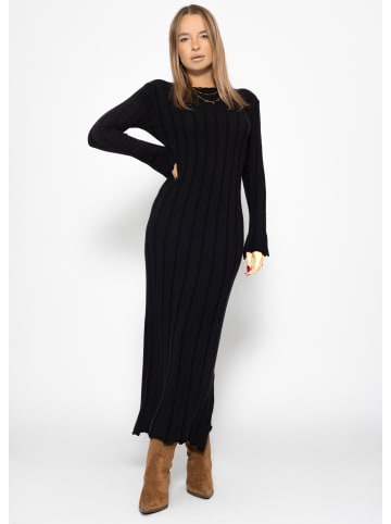 SASSYCLASSY Maxi-Strickkleid in Rippoptik in Schwarz