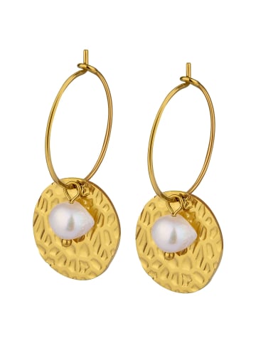 ANELY Feine Creolen mit Perle und Strukturplatte in Gold