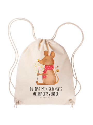 Mr. & Mrs. Panda Sportbeutel Maus Weihnachten mit Spruch in Creme