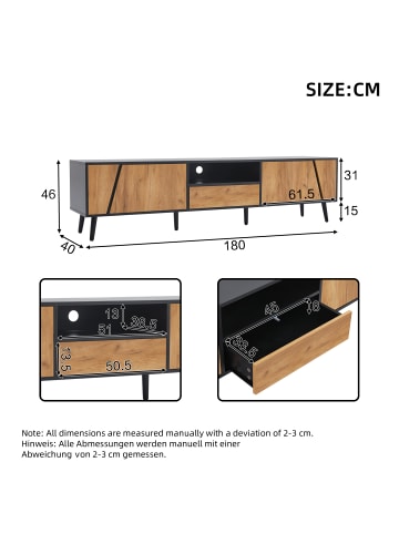 ABRIHOME TV Schrank in Schwarz 180x40x46 cm mit Schubladen 2 Schränken für 75 Zoll