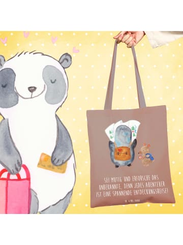 Mr. & Mrs. Panda Tote Bag Unbekannte Orte erkunden mit Spruch in Braun Pastell