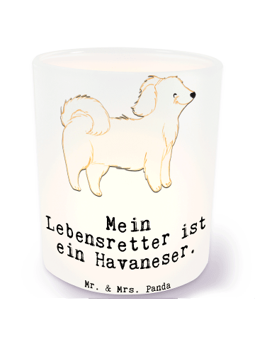 Mr. & Mrs. Panda Glas Windlicht Havaneser Lebensretter mit Spruch in Transparent