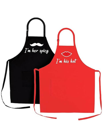 COFI 1453 2-teiliges Küchenschürzen-Set Paare in Rot und Schwarz in Rot-Schwarz
