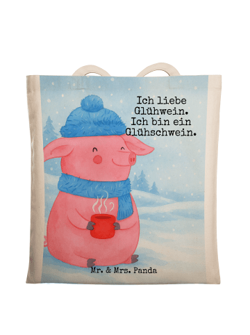 Mr. & Mrs. Panda Jutetasche Schwein Glühwein Design mit Spruch in Weiß
