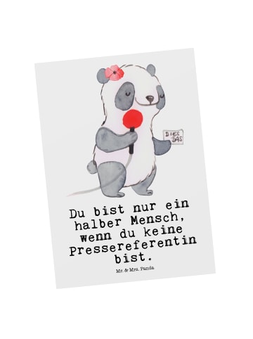 Mr. & Mrs. Panda Postkarte Pressereferentin Herz mit Spruch in Weiß
