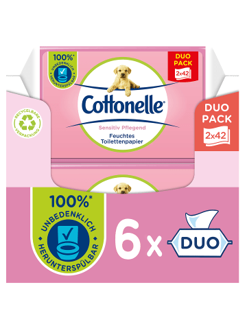 Cottonelle Feuchtes Toilettenpapier Sensitive Duo-Pack Feuchttücher 6 x 84 Stk