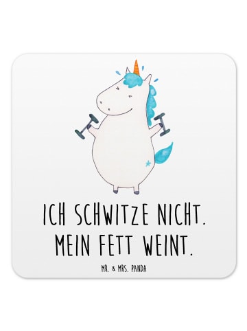 Mr. & Mrs. Panda Drink Coaster Einhorn Fitness mit Spruch in Weiß