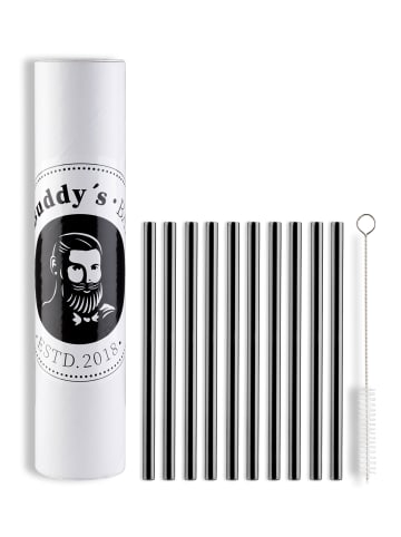 APS Trinkhalme 11er Set Ø8mm, Länge:15 cm 18/8 Edelstahl, Gunmetal-Look in Grau