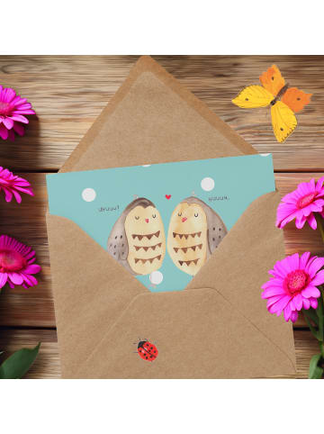 Mr. & Mrs. Panda Glückwunschkarte Eulen Liebe mit Spruch in Türkis Pastell