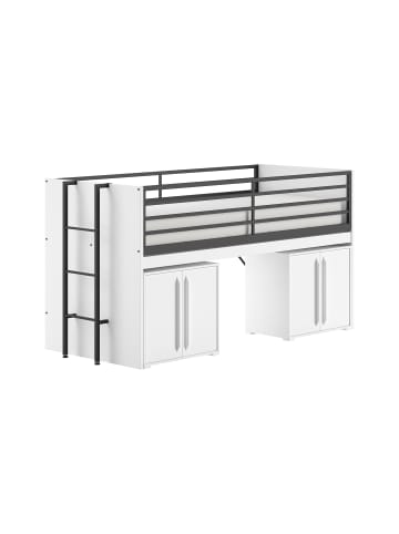 58 aufm Kessel HALBHOCHBETT 90x200 Keelia Weiß mit Schreibtisch Stauraum