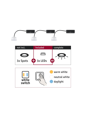 paulmann Einbauleuchten Choose 3er Coin WhiteSwitch in Satin  - H:30mm F