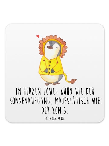 Mr. & Mrs. Panda Glasuntersetzer Löwe Astrologie mit Spruch in Weiß