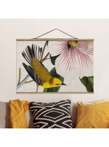 WALLART Stoffbild mit Posterleisten - Vogel auf Leinen Gelb I in Gelb