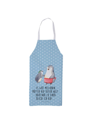 Mr. & Mrs. Panda Schürze Pinguin mit Kind mit Spruch in Blau Pastell