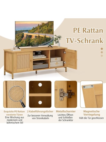 COSTWAY TV-Schrank Rattan 120x40x48cm in Hellbraun