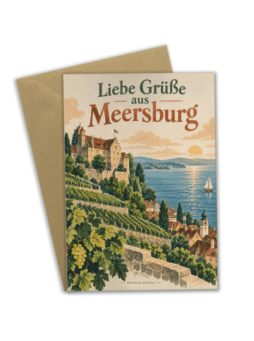 Grußkarte Meersburg malerisch Design mit Spruch in Weiß