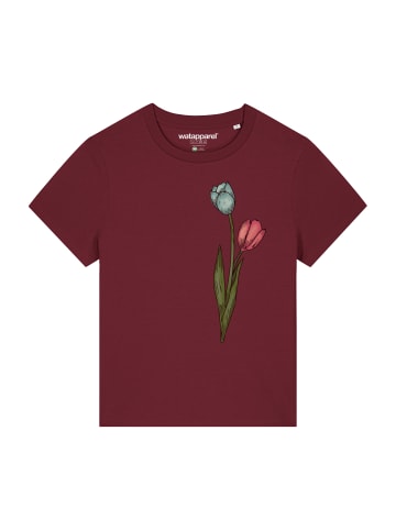 wat? Apparel T-Shirt Blume in Wasserfarbe 05 in Weinrot