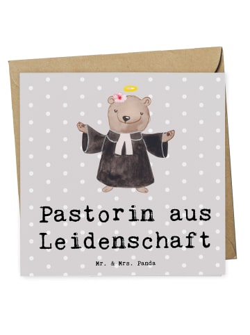 Mr. & Mrs. Panda Grußkarte Pastorin Leidenschaft mit Spruch in Grau Pastell