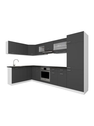 VCM 13-tlg Winkelküche Küchenzeile 328 x 178 cm Esilo in Weiß / Anthrazit