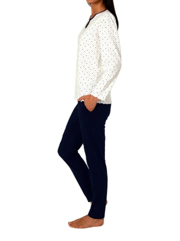 NORMANN Langarm Schlafanzug Pyjama Tupfen Punkte Optik in marine